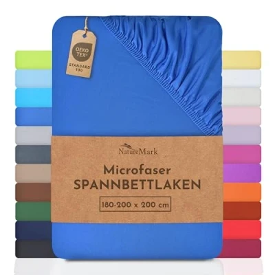 Abbildung von Spannbettlaken Microfaser Spannbettlaken, NatureMark, Polyester, Gummizug: rundum, viele Größen und Farben Markenware, 180x200cm, Royal blau