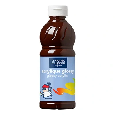 Abbildung von Lefranc Bourgeois 188148 Glossy Kinder Acrylfarbe, gebrauchsfertige flüssige glänzend und wasserfest, Ideal auf Papier, Karton, Holz, Gips, Metall, Plastik, 500ml Flasche Schokolade