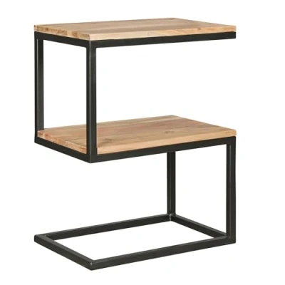 Abbildung von FINEBUY Beistelltisch SuVa10302_1 (S Form Massivholz Akazie / Metall 45 x 60 30 cm), Kleiner Wohnzimmertisch, Sofatisch Anstelltisch