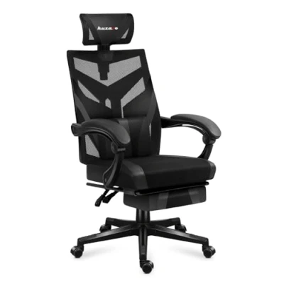 Abbildung von huzaro Combat 5.0 Black Gaming Stuhl Ergonomischer PC Computerstuhl Bürostuhl Fußstütze Lendenkissen Verstellbare Kopfstütze bis 140 kg belastbar 90 Neigungswinkel Schwarz