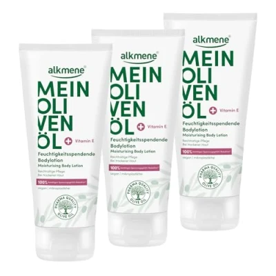 Abbildung von alkmene 3x Bodylotion trockene Haut 200 ml 100% bestätigen Spannungsgefühl Reduktion Body Lotion Damen &amp; Herren mit Olivenöl Feuchtigkeitslotion vegan Körperlotion für sehr