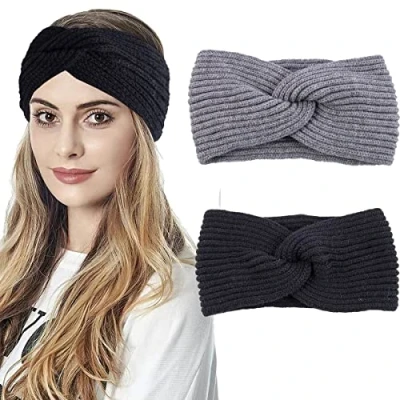Abbildung von Winter Stirnband für Damen,Ohrenwärmer Gestricktes Stirnband,Elastische Häkel Fleece Warmes Haarband Kopfwickel Outdoor Sport(2 Farben)