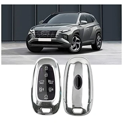 Abbildung von SHAOHAO Kompatibel mit Hyundai Tucson NX4 2022 2023 2024,IONIQ 5 TPU Silikon Autoschlüssel Schlüsselhülle Autofernbedienungen Schutzhülle Cover schlüsselcover(Silber)