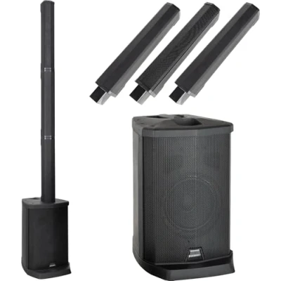 Abbildung von McGrey E 208LAB Aktiv Line Array Akku Säulenanlage Linienstrahler PA Anlage mit 100 Watt 8&quot; Subwoofer 4X 2,5&quot; Breitbandlautsprecher USB/SD/Bluetooth® Media Player Schwarz