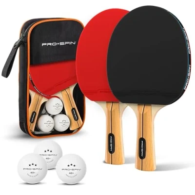 Abbildung von PRO SPIN Tischtennisschläger Hochleistungs Tischtennis 2er Set Premium Tischtennisschlaeger, 3 Sterne Tischtennisbälle, Kompakte Aufbewahrungstasche Für Drinnen &amp; Draußen