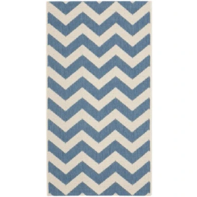 Abbildung von SAFAVIEH Geometrisch Teppich für Wohnzimmer, Esszimmer, Schlafzimmer Courtyard Collection, Kurzer Flor, Blau und Beige, 79 X 152 cm