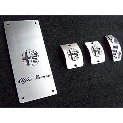 Abbildung von Pedale Set mit Fußstütze Stahlabdeckung für Alfa_Romeo 156 4 Stück Pedal Pedalkappen Brems Gas Kupplungspedal Fußablage Fußpedal Edelstahl Gebürstet Komplett