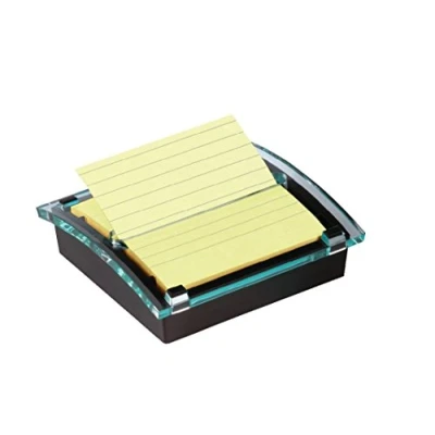 Abbildung von Post it DS440SCY Super Sticky Z Notes Spender, schwarz/transparent inkl. 1 Block à 90 Blatt, gelb, liniert, 101 x mm