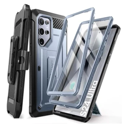 Abbildung von SupCase für Samsung Galaxy S24 Ultra Hülle Bumper Case mit 2 Vorderseite (ohne Displayschutz + Displayschutz) Outdoor Handyhülle Gürtelclip und Ständer [UBPro] Ultra, Blau