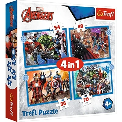 Abbildung von Trefl Puzzle 4in1 Puzzle, Marvel AVENGERS, von 35 bis 70 Teilen, 4 Sets, Puzzleteile