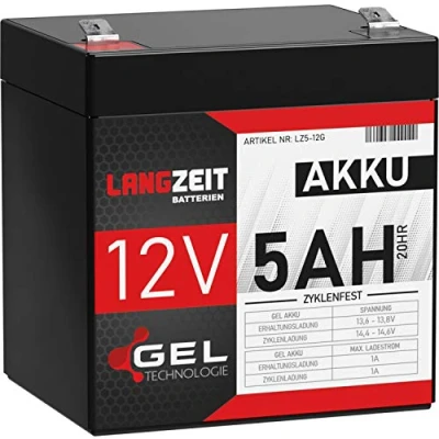 Abbildung von LANGZEIT Akku 12V 5Ah Gel Profi Blei USV extrem zyklenfest vorgeladen auslaufsicher ersetzt 4Ah 4,5Ah