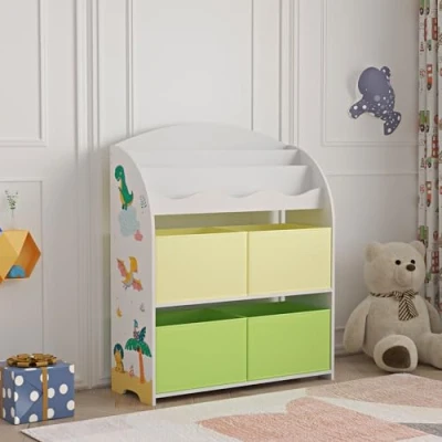 Abbildung von en.casa Kinderregal, »Orust« mit Dinosaurier Motiv Weiß/Grün/Gelb