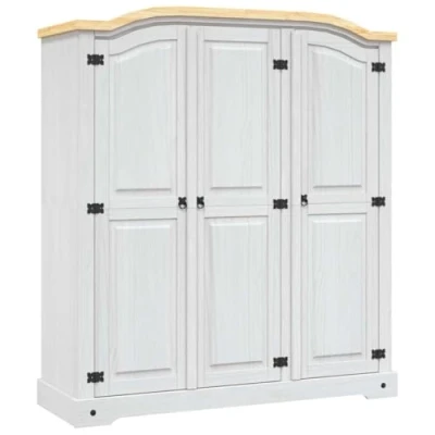 Abbildung von vidaXL Kleiderschrank Mexiko Stil Kiefernholz 3 Türen Weiß (1 St)