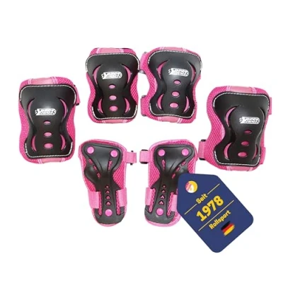 Abbildung von Best Sporting Schützer Set HQ für Kinder I Ellenbogenschoner/Handrückenschoner/Knieschoner in Größe M hochwertiges Skater Pink/Schwarz Robustes Schonerset