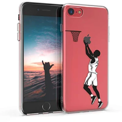 Abbildung von kwmobile Case kompatibel mit Apple iPhone SE (2022) / (2020) 8 7 Hülle Silikon Transparent Sport Basketball Schwarz Weiß