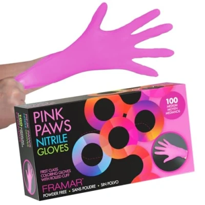 Abbildung von FRAMAR Einmalhandschuhe M Pink Nitrilhandschuhe M, Handschuhe Einweg Latexhandschuhe Rosa, Tattoo Handschuhe, Küchenhandschuhe, Friseur Küche, Nitril 100