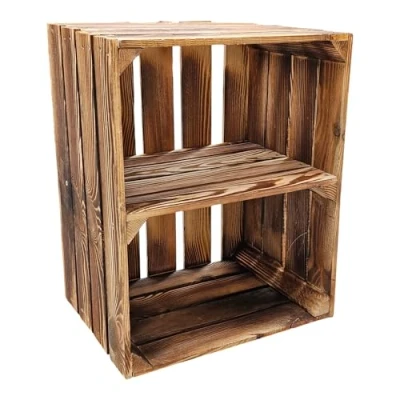 Abbildung von Geflammte Holzkisten Weinkisten Obstkisten Mit Mittelbrett/Zwischenbrett Ablage für Aufbwahrung Schuhregal (40er / 1er Set, Kurz)