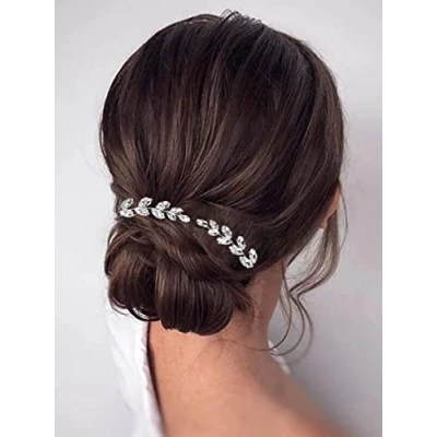 Abbildung von Prosy 2 x Haarteile für Braut, Hochzeit, Kristall, Silber, Brautschmuck, Strass, Haarkamm, Slides Frauen und Mädchen