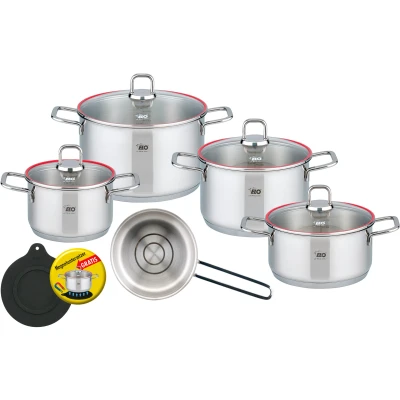 Abbildung von Elo Topf Set &quot;Excellent&quot;, Edelstahl 18/10, (Set, 6 tlg., Bratentopf Ø 20 cm, je 1 Fleischtopf 16/20/24 Kasserolle 16 cm), inkl. Untersetzer, mit Literskala, Induktion