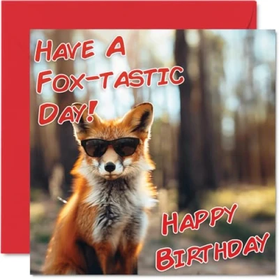 Abbildung von Lustige Geburtstagskarten für Damen und Herren, coole Fuchs Sonnenbrille, Happy Birthday Karte Mama, Vater, Bruder, Schwester, Onkel, Tante, Cousin, Großvater, Nanny, Freund, 145 mm x mm,