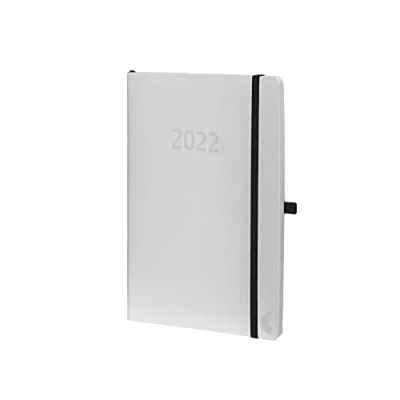Abbildung von Chronoplan 50972 Buchkalender Kalendarium 2022, im handlichen Mini Format (ca. A6, 95x140mm) mit Softcover, Wochenplaner (1 Woche auf 2 Seiten, Stiftschlaufe, Einmerkband, Gummiverschluss), weiß