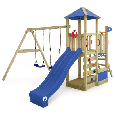 Abbildung von Spielturm Klettergerüst Smart Savana mit Schaukel &amp; blauer Rutsche WICKEY