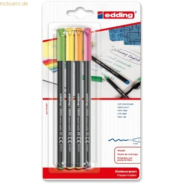Abbildung von edding 1200 Fasermaler fein schwarz, rot, blau, grün Packung mit 4 bunten Stiften Rundspitze 1 mm Filzstift zum Zeichnen und Schreiben für Schule, Mandala
