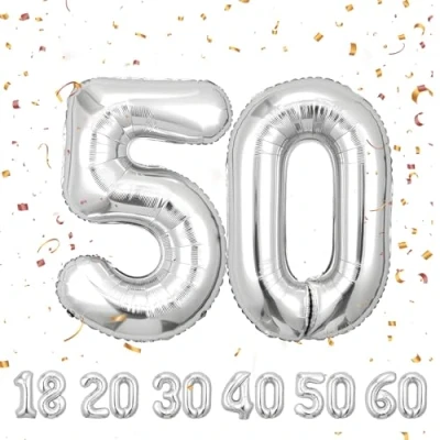 Abbildung von ballonluftballon 50 jahre Sliber ballons 40&quot; 101cm Geburtstagsdeko Folienballon Zahl Deko zum Geburtstag fliegt mit Helium für Männer Frauen Geburtstagsparty Jubiläum…