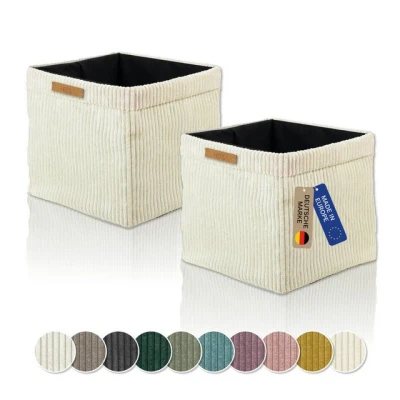 Abbildung von Lycce Kallax Boxen Cord 2er Set Einsatz 33 x H31 cm Aufbewahrungsbox mit entfernbarem Bezug passend für Ikea Regal faltbare Ordnungsboxen aus Spannvlies vanille