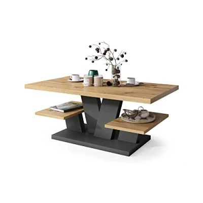Abbildung von All4All Couchtisch Valerio Wohnzimmertisch Kaffeetisch Tisch mit Ablagen Esszimmertisch Coffee Table 110x60cm 05 Artisan Eiche + Antracyt