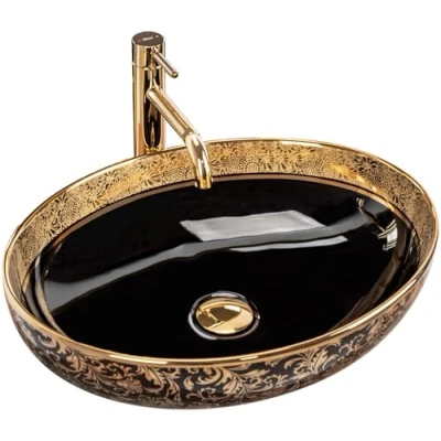 Abbildung von wohnwerk.idee Aufsatzwaschbecken Waschbecken Schwarz Weiß Türkis Gold Orientalisch Margot