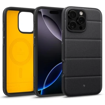 Abbildung von Caseology Athlex Mag für iPhone 16 Pro Max Hülle [Sandsteinstruktur Kratzfestigkeit] Magnetische Schutzhülle mit Fallschutz in Militärqualität Active Black