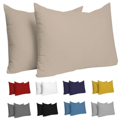 Abbildung von Dreamzie Kissenbezug 30x50 (Set mit 2) 100% Jersey Baumwolle 150 g/qm Kissenbezüge Beige Für 50x30 cm Kissenhülle Resistent und Hypoallergen