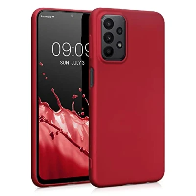Abbildung von kwmobile Case kompatibel mit Samsung Galaxy A23 4G / 5G Hülle Schutzhülle aus Silikon metallisch schimmernd Handyhülle Metallic Dunkelrot
