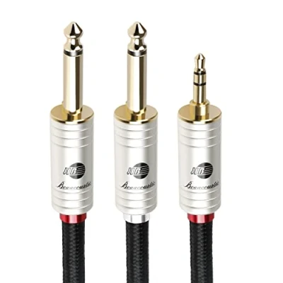 Abbildung von BOAACOUSTIC JIB 3.5mm Klinke auf Dual 6.35mm Mono Y AudioKabel 1M, Nylon Geflochten klinkenstecker Audio Splitter Kabel Digital Interface Instrument 1 Meter