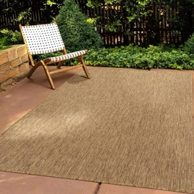 Abbildung von In &amp; Outdoor Teppich Wetterfest Wohnzimmer Balkon Küchenteppich Terrassenteppich Flachgewebe Sisaloptik Meliert Einfarbig braun 240x340 cm