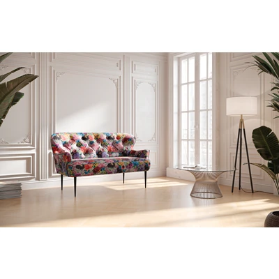 Abbildung von CAVADORE 2 Sitzer Küchensofa Amba, Trendige Sitzbank für Küche oder Esszimmer / 153 x 97 87 Jacquard Flachgewebe: Blumenmuster Rot