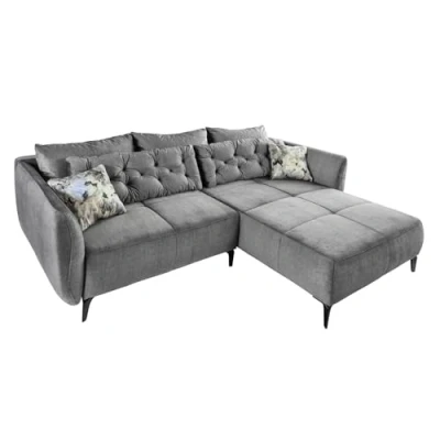 Abbildung von riess ambiente Ecksofa MARRAKESCH 245cm grau / schwarz, Einzelartikel 1 Teile, Wohnzimmer · Samt L Form Couch inkl. Kissen Design