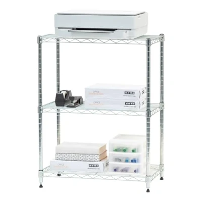 Abbildung von Iris Ohyama, Schwerlastregal, Aufbewahrungsmöbel aus Metall, Metallregal mit 3 Ebenen, Steckbar, höhenverstellbar, Küche, Garage, Büro Metal Rack MR NS3 Silber