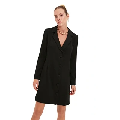 Abbildung von Trendyol Damen Woman Midi A line Lapel Collar Woven Dress, Schwarz, 38 EU