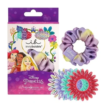 Abbildung von invisibobble KIDS The Disney Princesses 7er Set: 1 Scrunchie &amp; 6 Spiral Haargummi, Mehrfarbig Haarschmuck Mädchen, Haargummis Mädchen Set, Exklusives Scrunchies Haargummi Set
