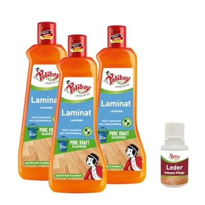 Abbildung von POLIBOY Laminat Reiniger Bodenreiniger für Laminat, Linoleum und Kork Reinigungskonzentrat Mit Orangenduft 3x 500 ml Produktprobe Made in Gemany