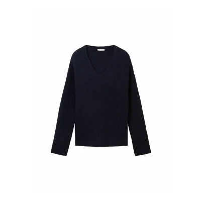 Abbildung von TOM Tailor Vneck Strickpullover, Damen, Größe: Large, Sky captain blue