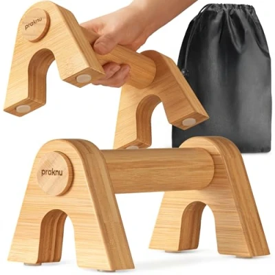 Abbildung von Praknu Liegestützgriffe aus Holz 2x 𝗚𝗲𝗹𝗲𝗻𝗸𝘀𝗰𝗵𝗼𝗻𝗲𝗻𝗱𝗲 &amp; Rutschfeste Paralletes mit Tasche Ergonomische Push Up Bars Für Calesthenics, Handstand Liegestütze Zuhause Outdoor