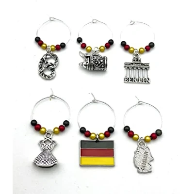 Abbildung von Set von 6 Deutschland/Deutschland Wein Glas Charms mit Organza Geschenkbeutel handgefertigt Libby &#039;s Market Place UK Verkäufer