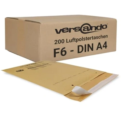 Abbildung von versando 200x F6 Luftpolsterumschläge Innenmaß 220 x 340 mm Außenmaß 240 350 braun/goldgelb für DIN A4 / A5