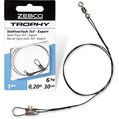 Abbildung von Zebco Qualitäts Trophy Stahlvorfach 7x7 Expert sicheres Vorfach Material Angel Zubehör mit Angelhaken Hecht Angeln, Diverse, 12 kg