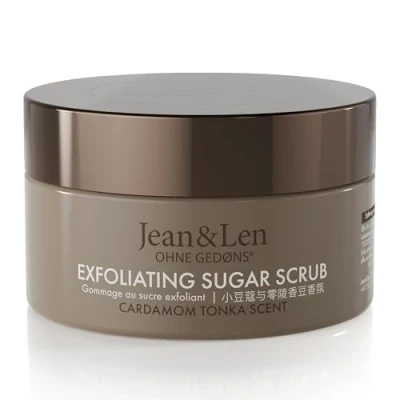 Abbildung von Jean &amp; Len Exfoliating Sugar Scrub Cardamom Tonka, für ein duftendes Reinigungserlebnis, mit reichhaltigen Ölen, hochwertiger Tiegel, Zucker Öl Peeling ohne Parabene Silikone, 200 ml