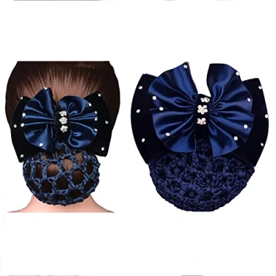 Abbildung von 1 x blaue Strass Satin Schleife, Schlauchnetz, Haarspange, Haarnetz, Dekoration, französische Damen, Mädchen, Haarschmuck