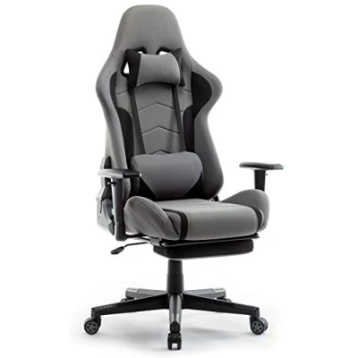 Abbildung von IntimaTe WM Heart Gaming Stuhl, Ergonomischer Gamer Stuhl aus Stoff, Zocker mit Fußstütze, Racing Bürostuhl verstellbare Armlehnen,Computerstuhl Lendenkissen,Drehstuhl Wippfunktion Grau